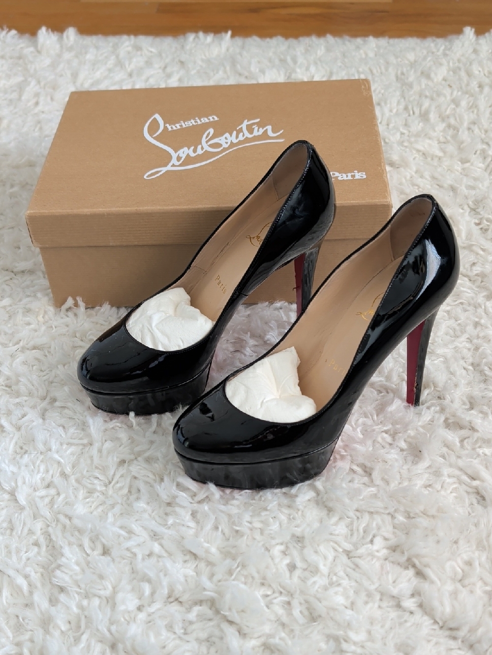 Christian Louboutin Bianca Black Patent Calf Platform Pumps with Red Sole
